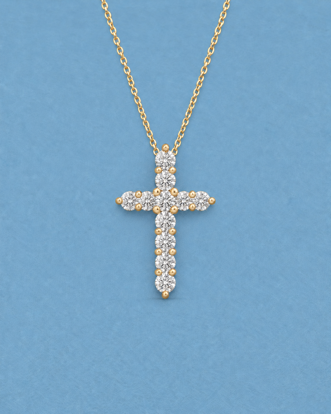 Diamond Cross Necklace in Yellow Gold